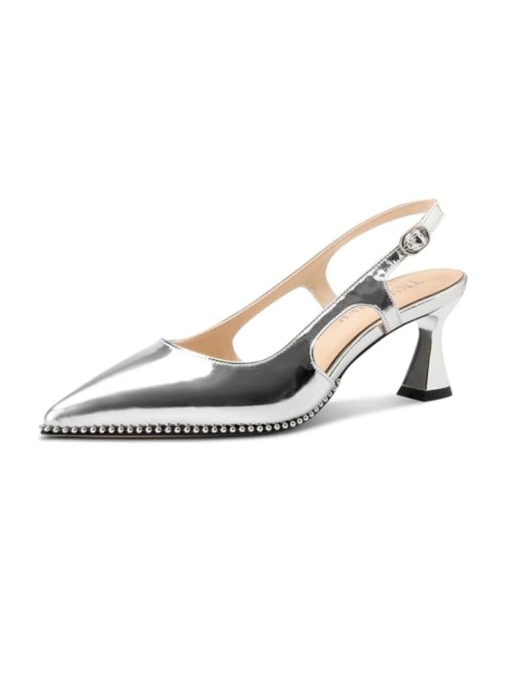 Kitten Heel Pointed Toe Beaded Slingback Pump